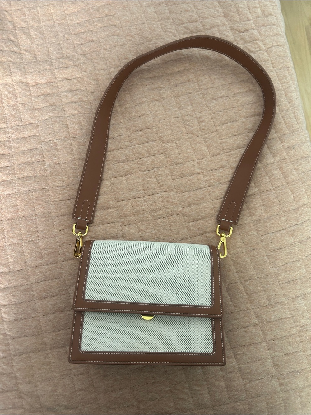 JW Pei Brown & Cream Leather-Trim Shoulder Bag
